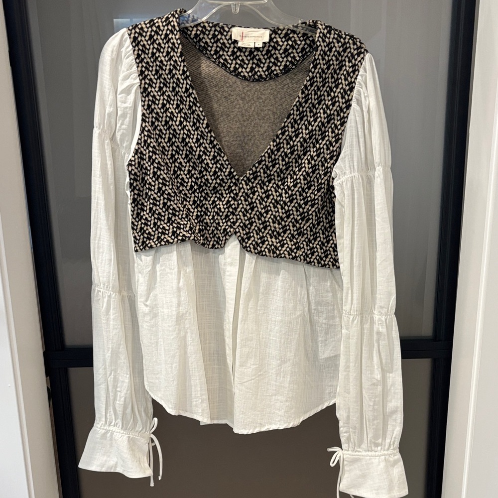 Anthropologie Black and White Layered Blouse